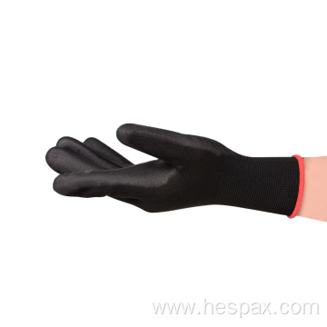 Hespax En388 Nylon Black PU Palm Safety Gloves